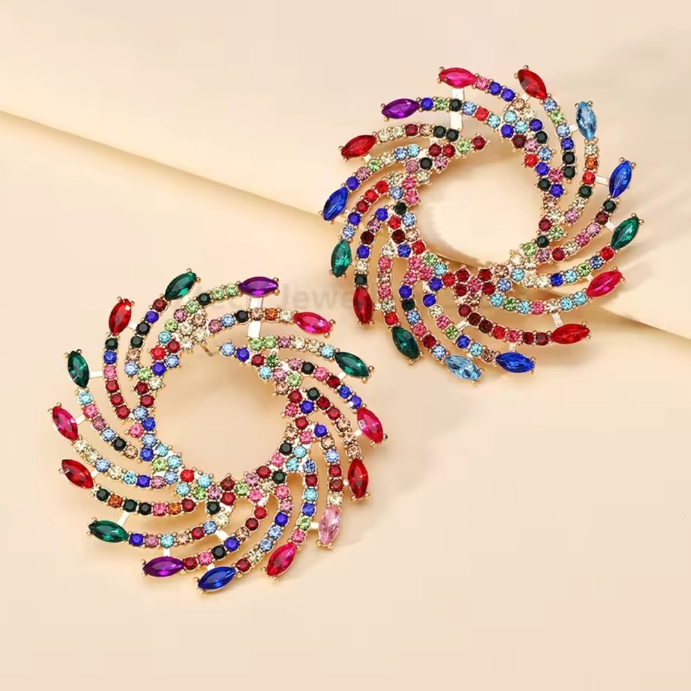 New! Multicolor Swirl Statement Earrings Diamond rhinestones